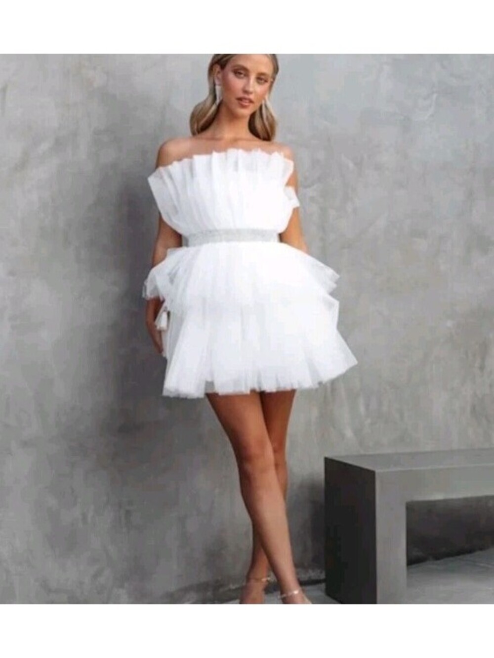 NWOT- Mable Mini Bridal or Reception Mini Tulle Dress (White)-Size L (MSRP $300)